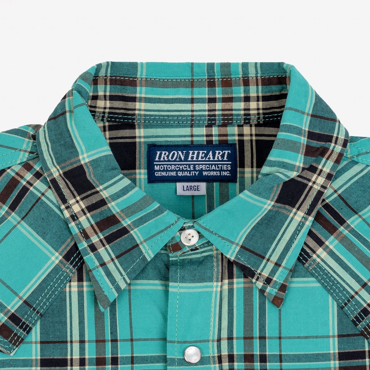 IHSH-355-GRN 5oz Selvedge Madras Check Western Shirt - Green - 7
