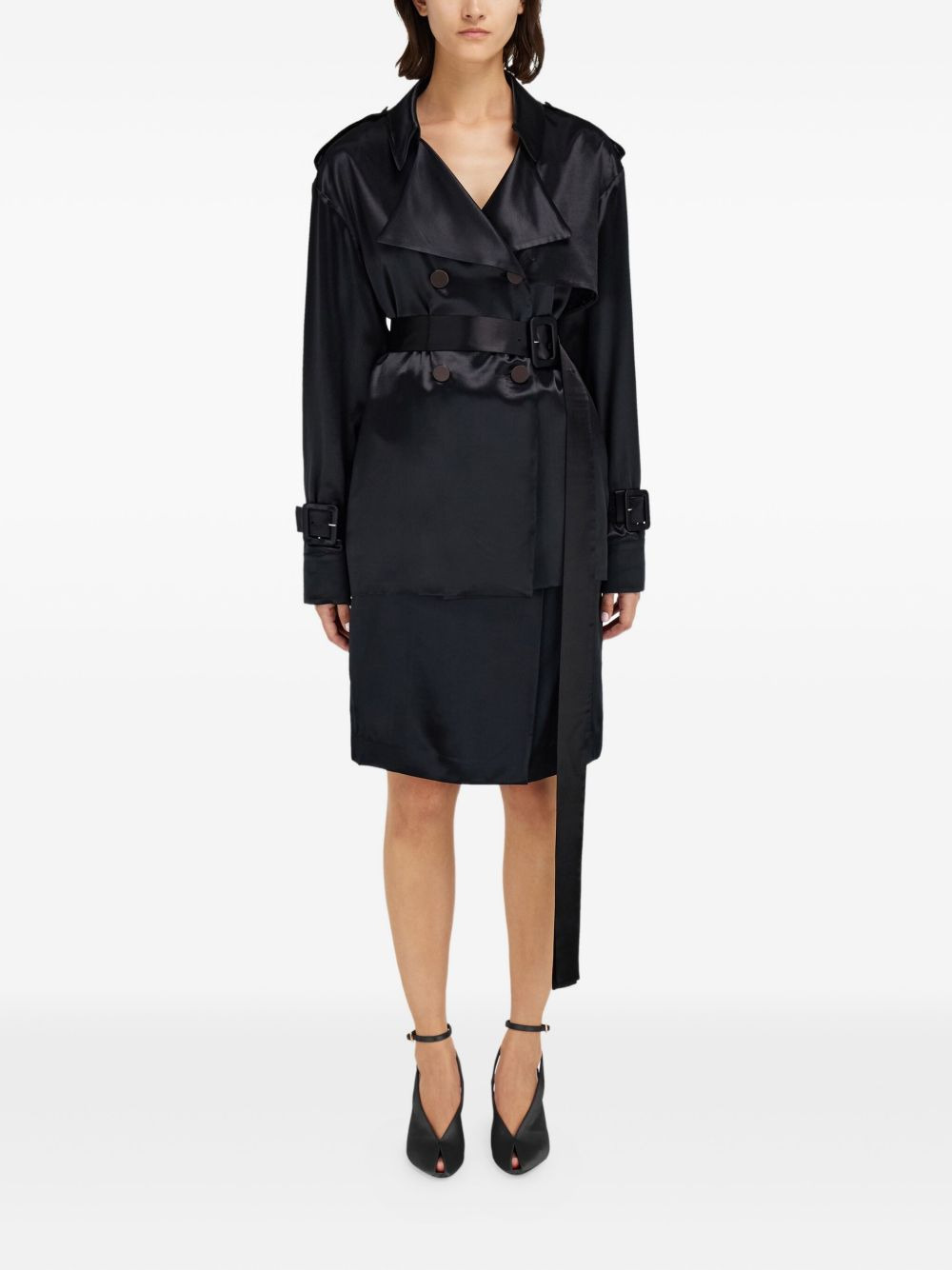 satin double-breasted trench coat - 2