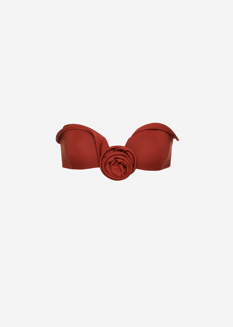 Sculptural bandeau swim top in orange 1