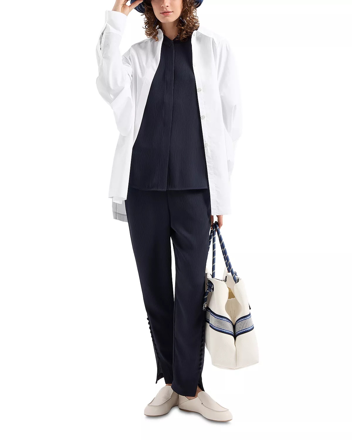 Creponne Long Sleeve Button Down Blouse with Guru Collar - 2