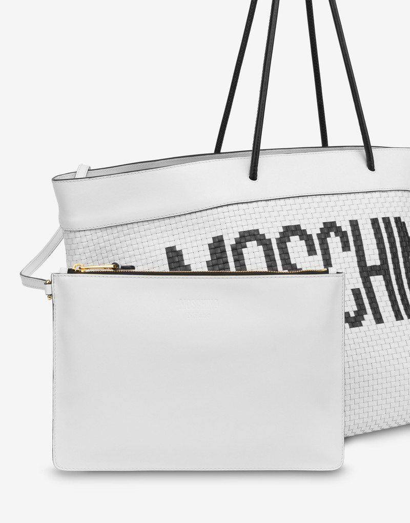 BLACK & WHITE CALFSKIN BRAIDED SHOPPER 4