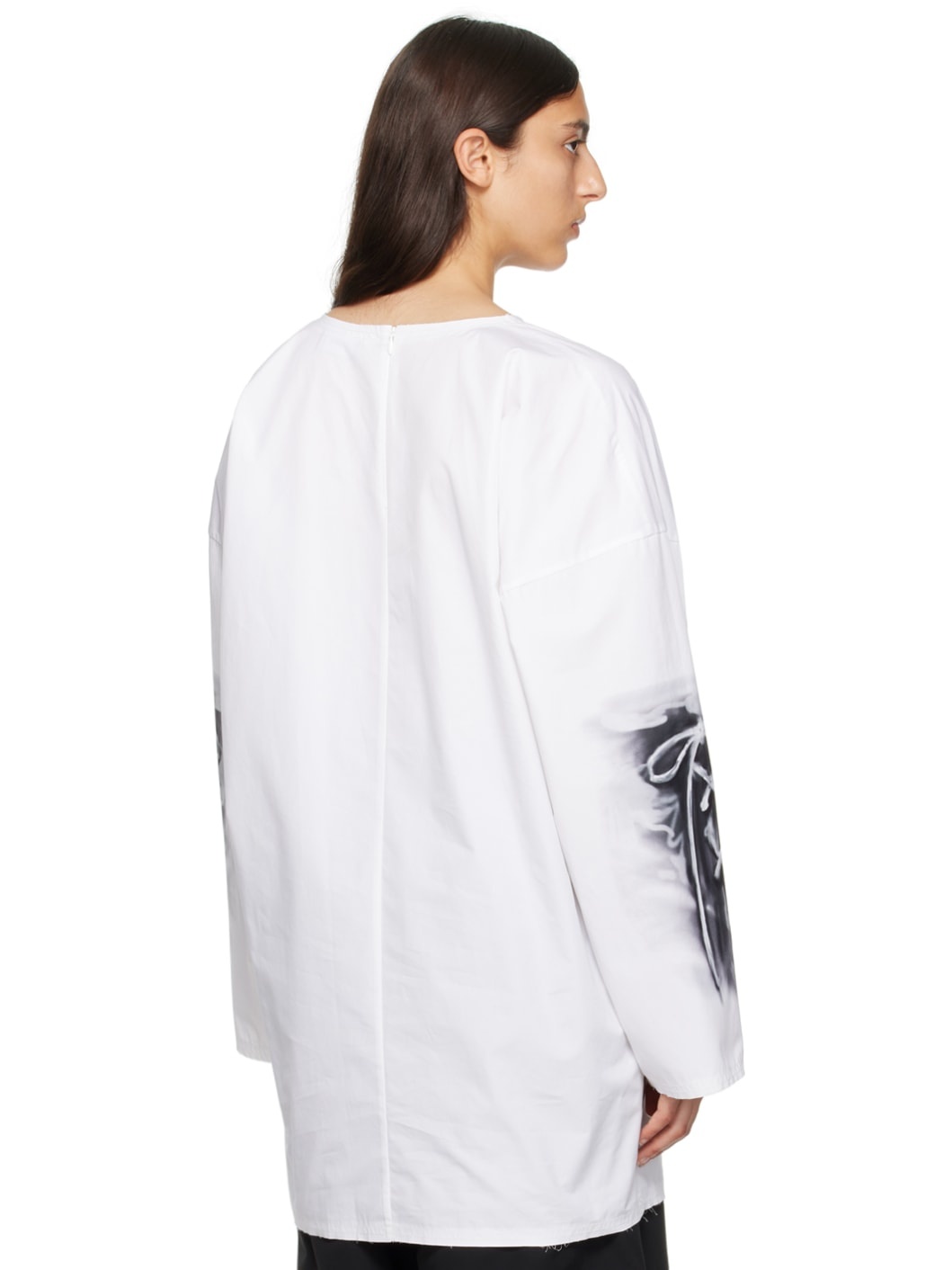 White Raw Edge Long Sleeve T-Shirt - 3