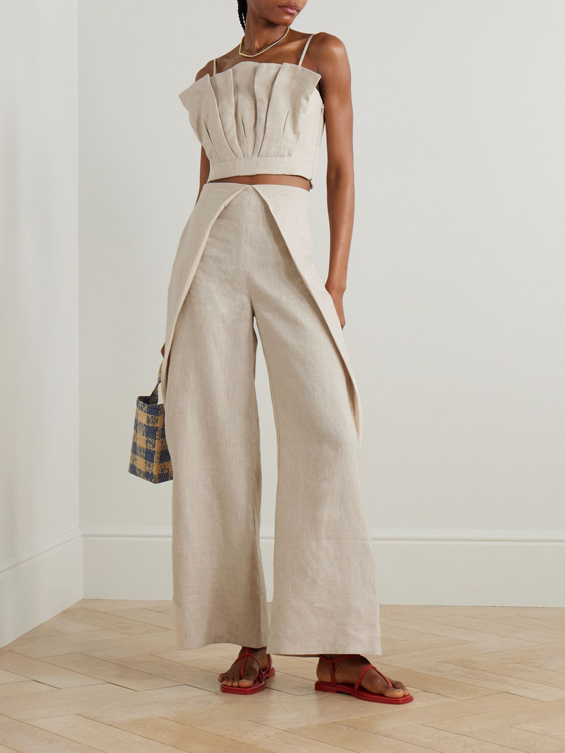 ANDRES OTALORA De Estaciones layered linen wide-leg pants Beige outlook