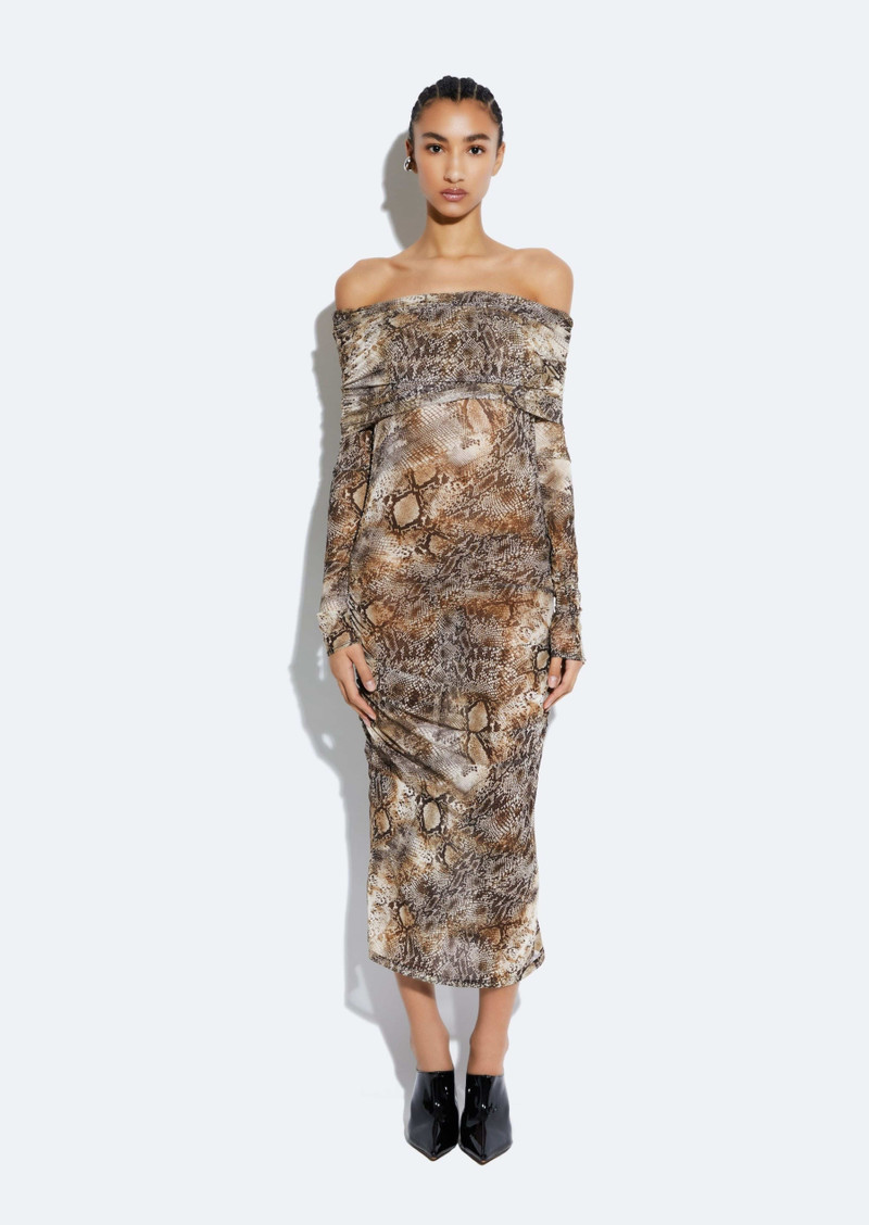 LAPOINTE Snake Mesh Off The Shoulder Dress outlook