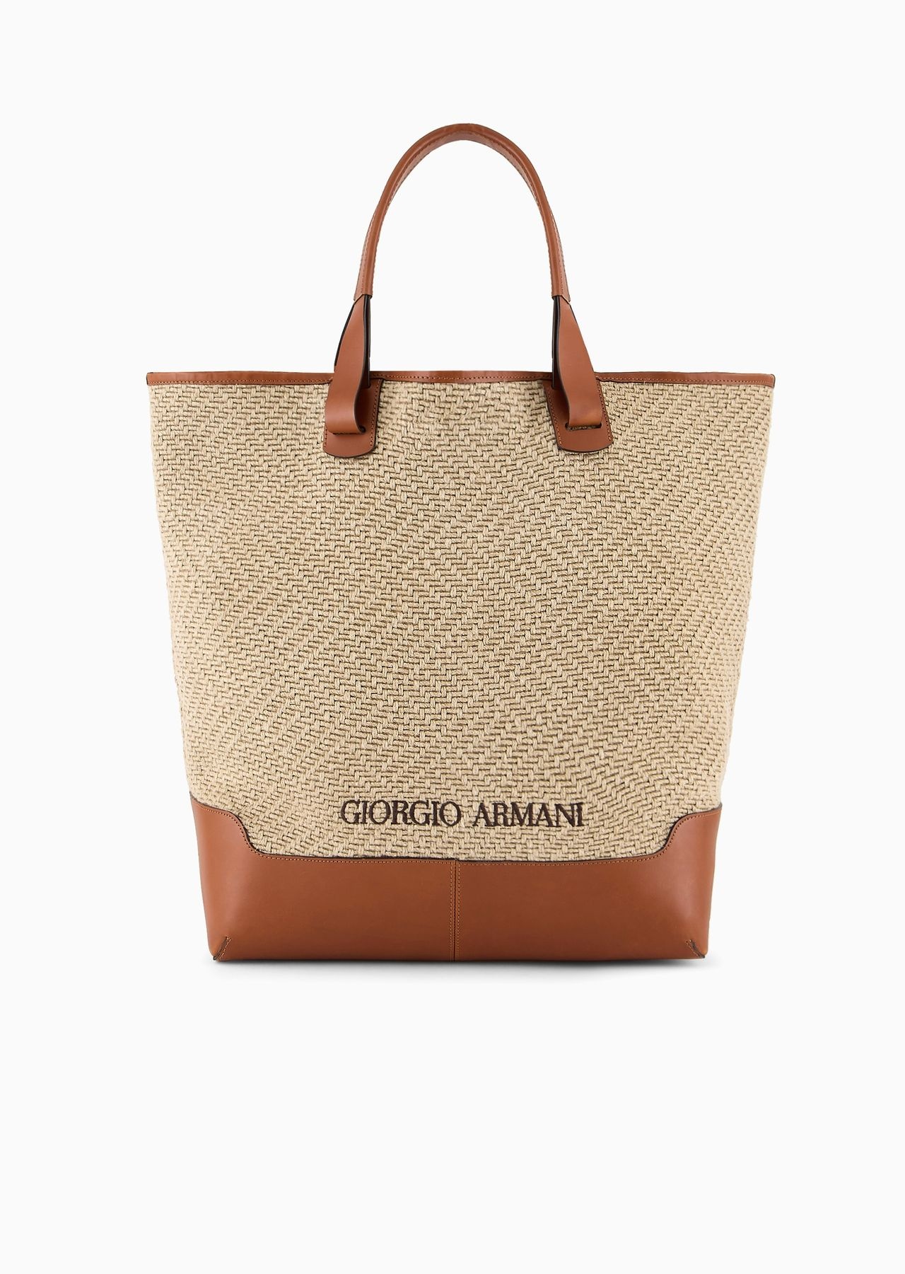 Woven linen and leather shopper bag - 1