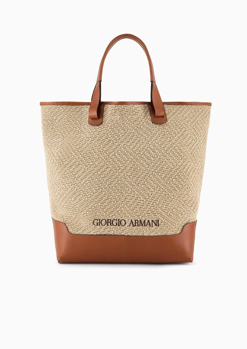 Woven linen and leather shopper bag 1