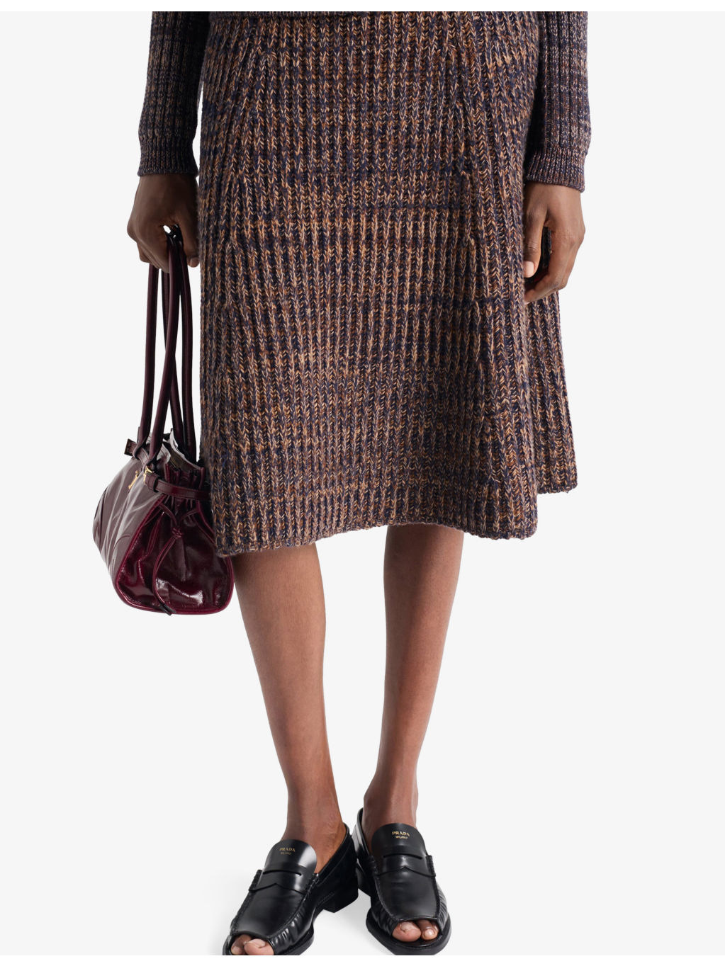 Ribbed Flared Knitted Wool Midi Skirt - 3
