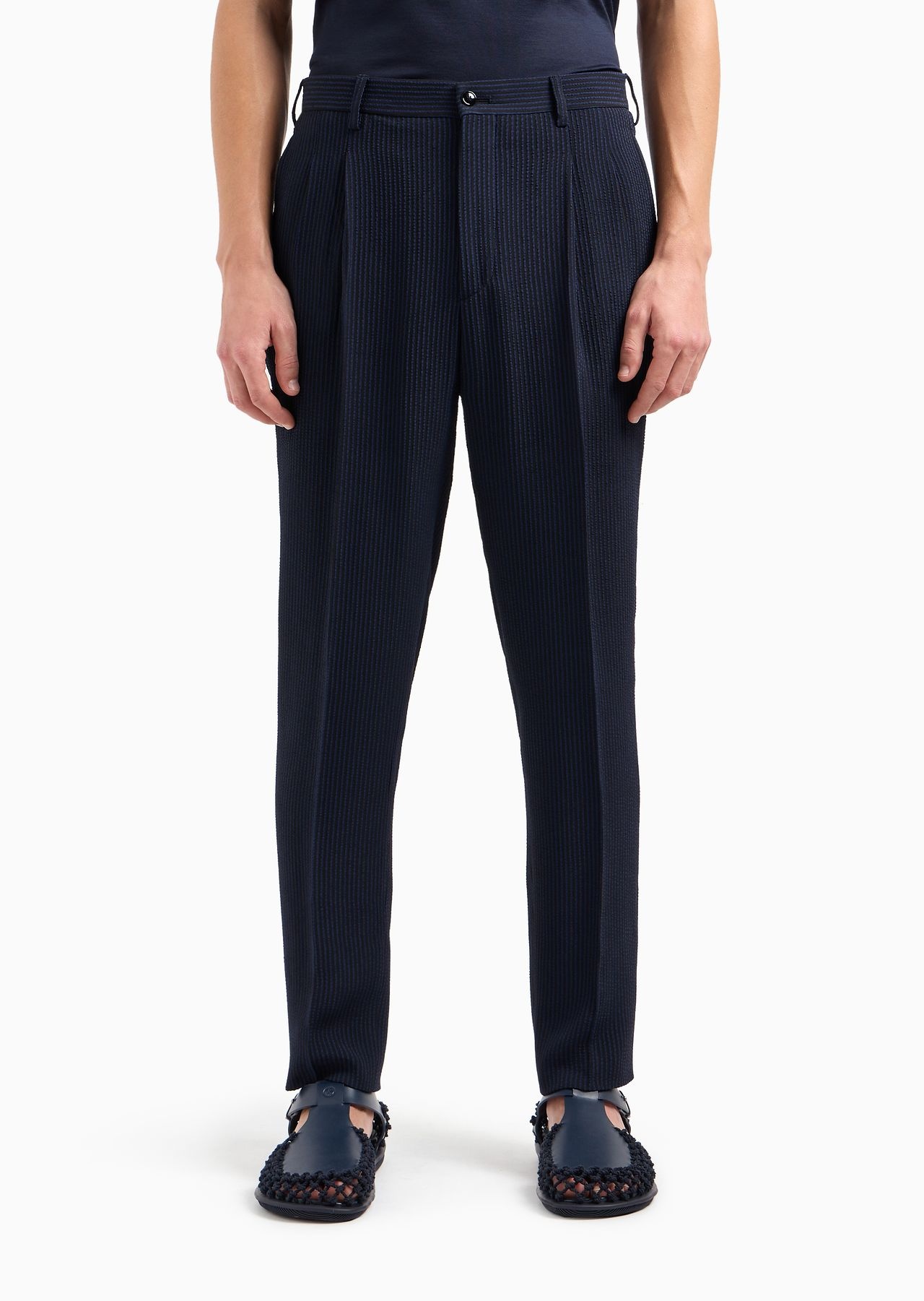 Viscose-blend seersucker double-pleat trousers - 2
