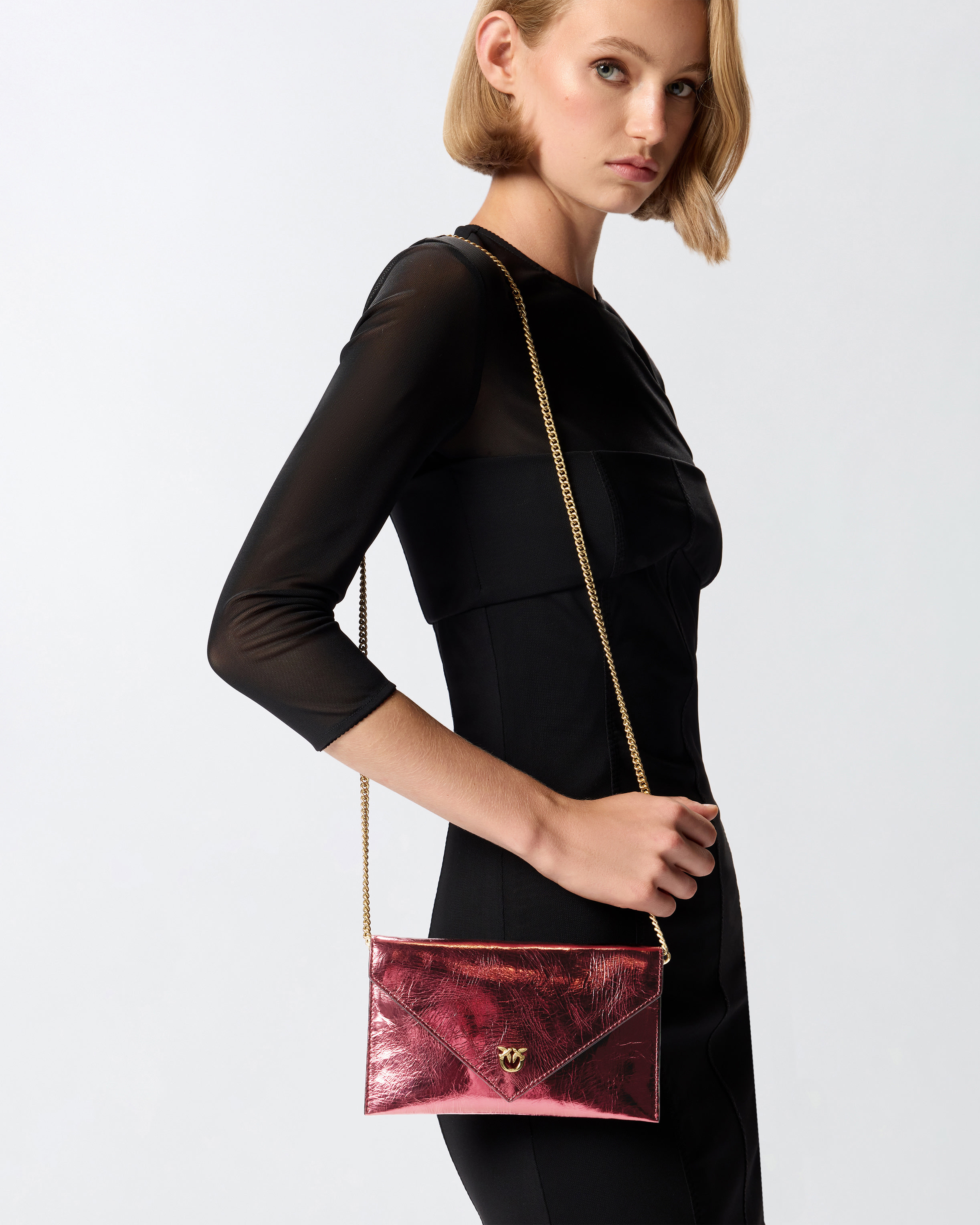 METALLIC LEATHER POUCH WITH LOVE BIRDS LOGO - 5