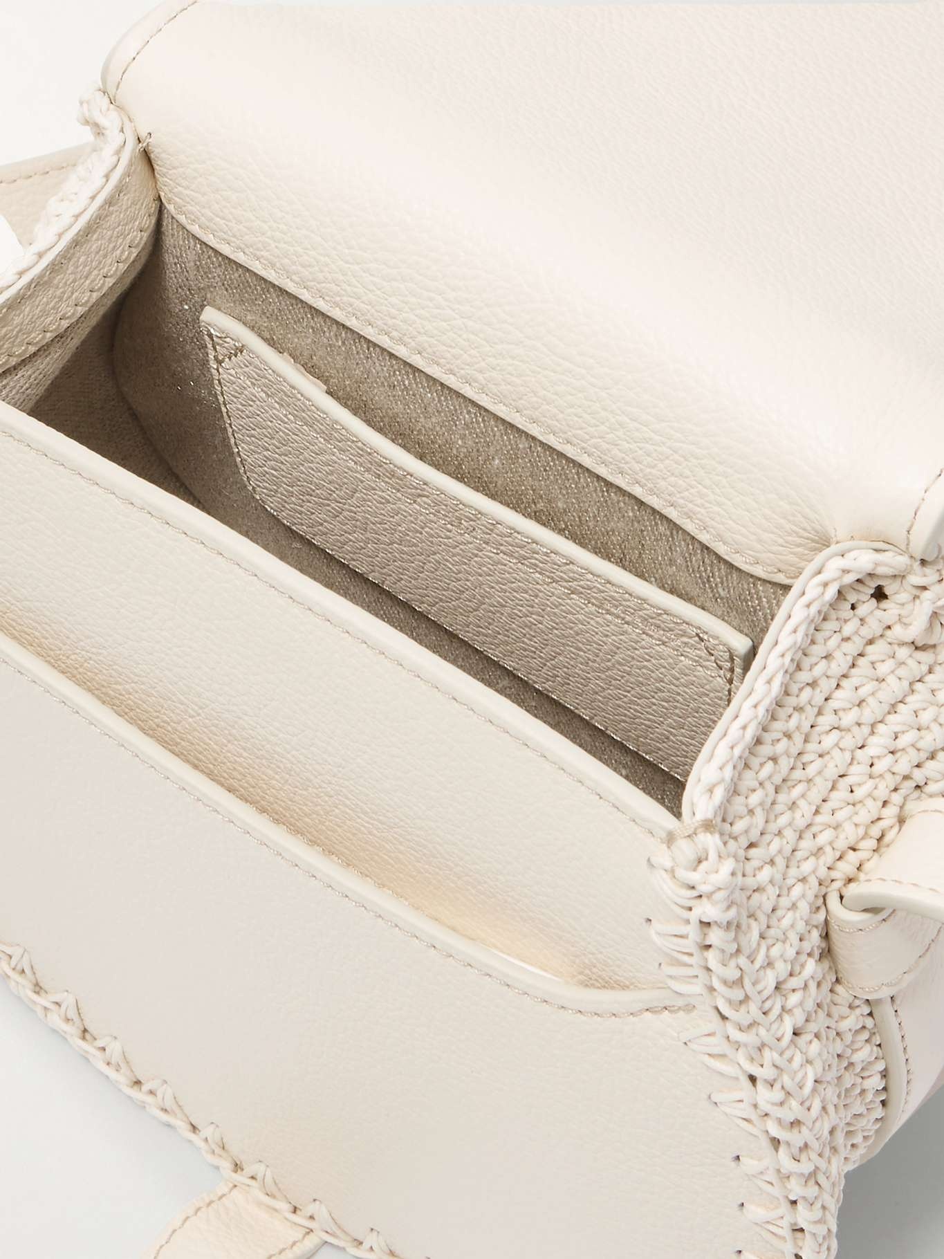 Marcie textured-leather and crocheted cotton shoulder bag Ivory - 5