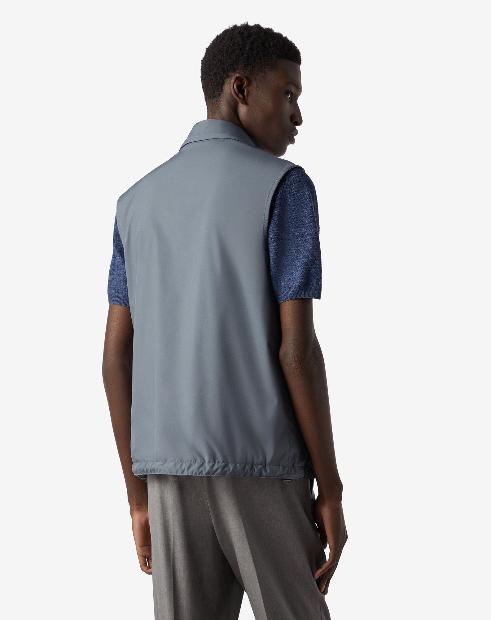 Powder blue reversible technical fabric waistcoat - 4