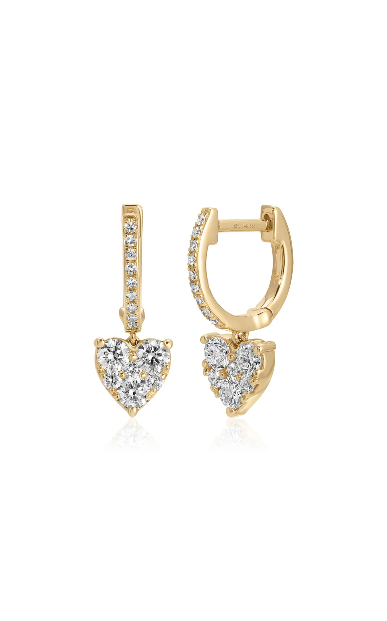 14K Yellow Gold Diamond Heart Mini Huggie Earrings - 1