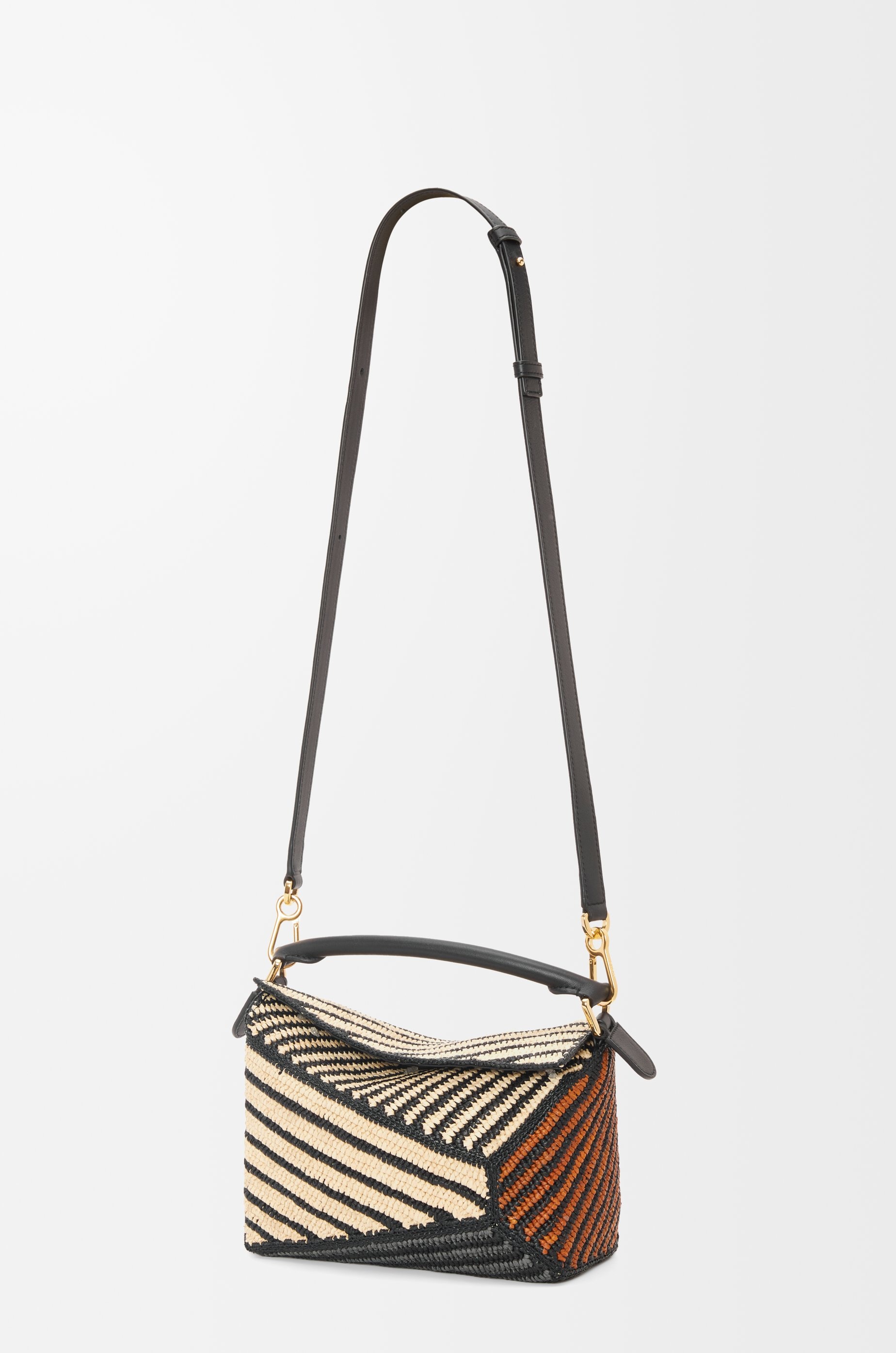 Small Puzzle Edge bag in raffia and calfskin - 8