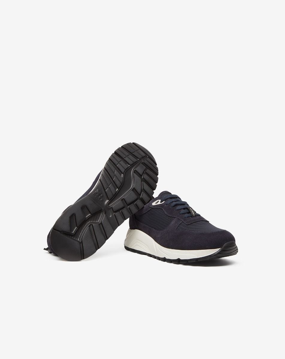 Blue nylon and suede running shoes - 4