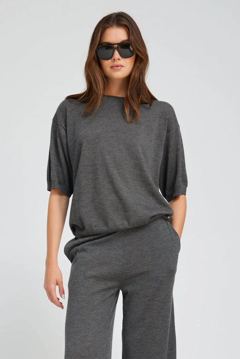 CHARCOAL CASHMERE BOXY TEE - 1