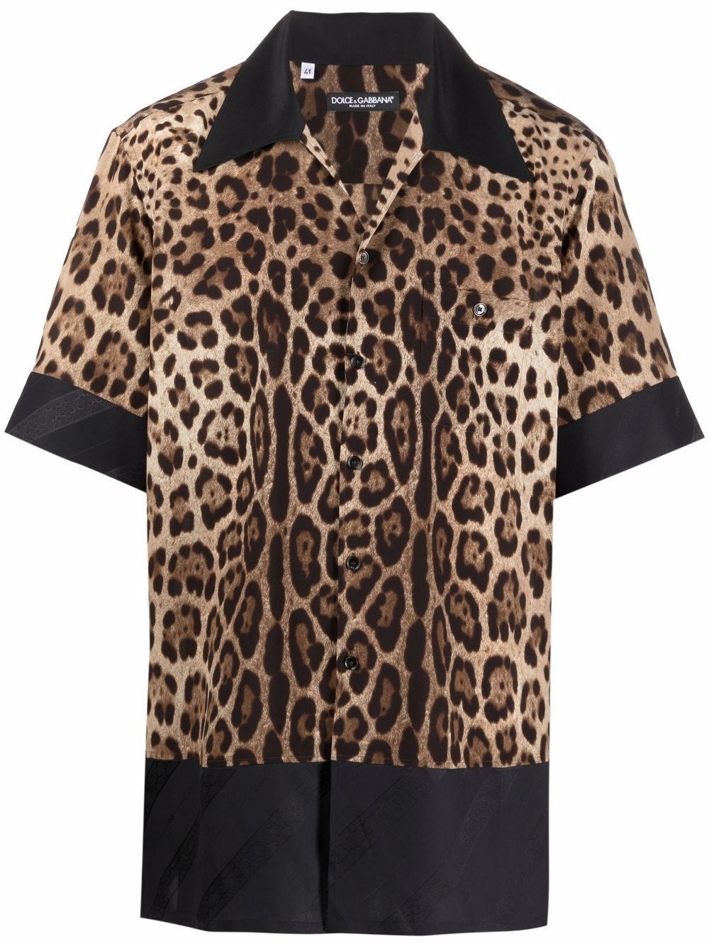 leopard-print short-sleeve silk shirt - 1