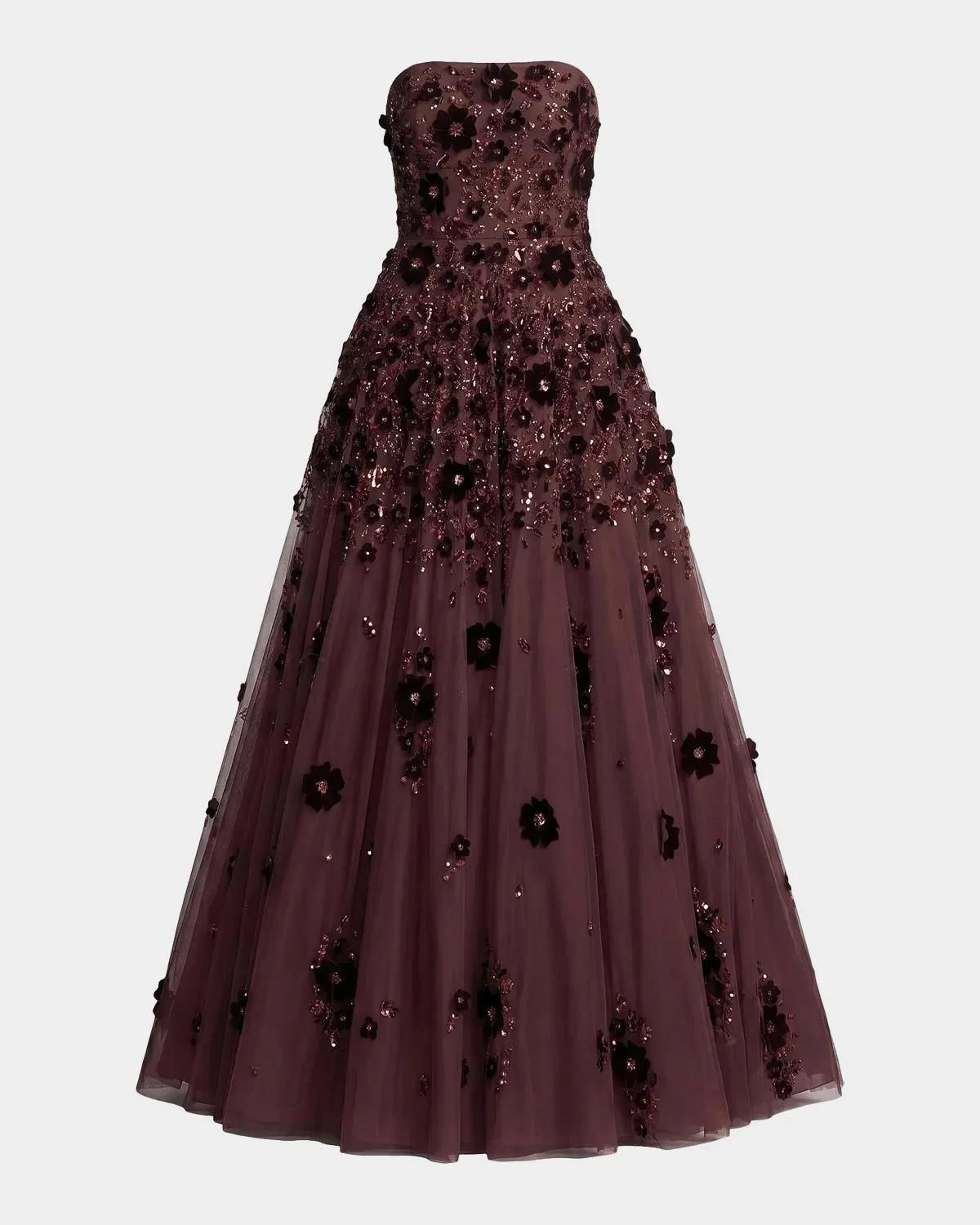 Strapless Floral Beaded Mesh Gown - 1