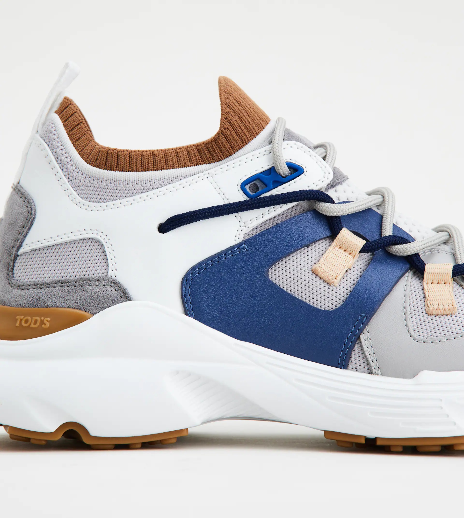 SNEAKERS IN LEATHER AND TECHNICAL FABRIC - GREY, BLUE, WHITE - 6