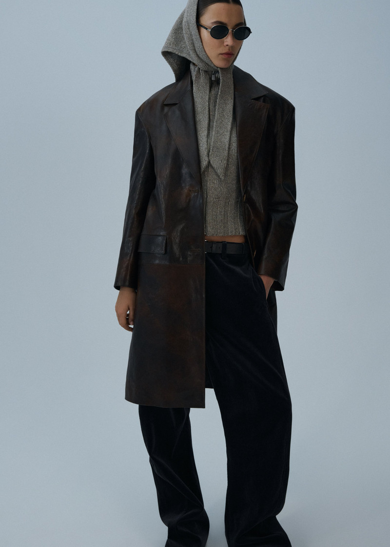 MAGDA BUTRYM Single breasted leather car coat in brown outlook