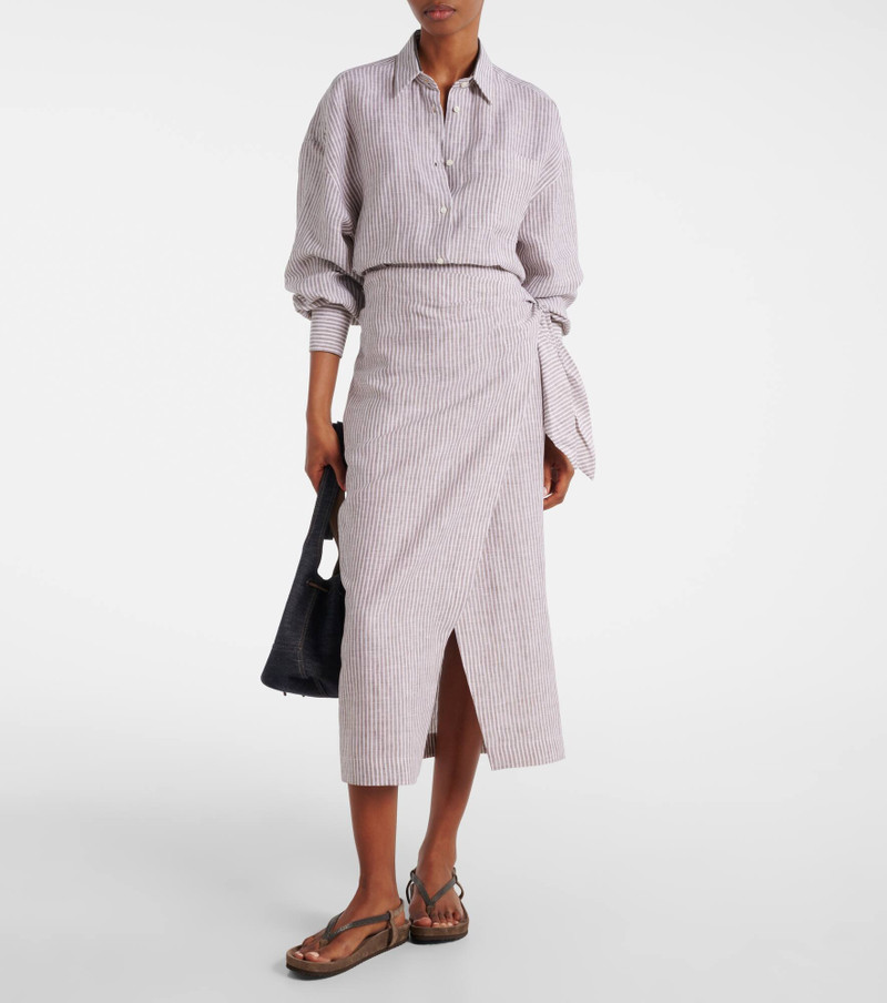 Brunello Cucinelli Striped linen wrap skirt outlook