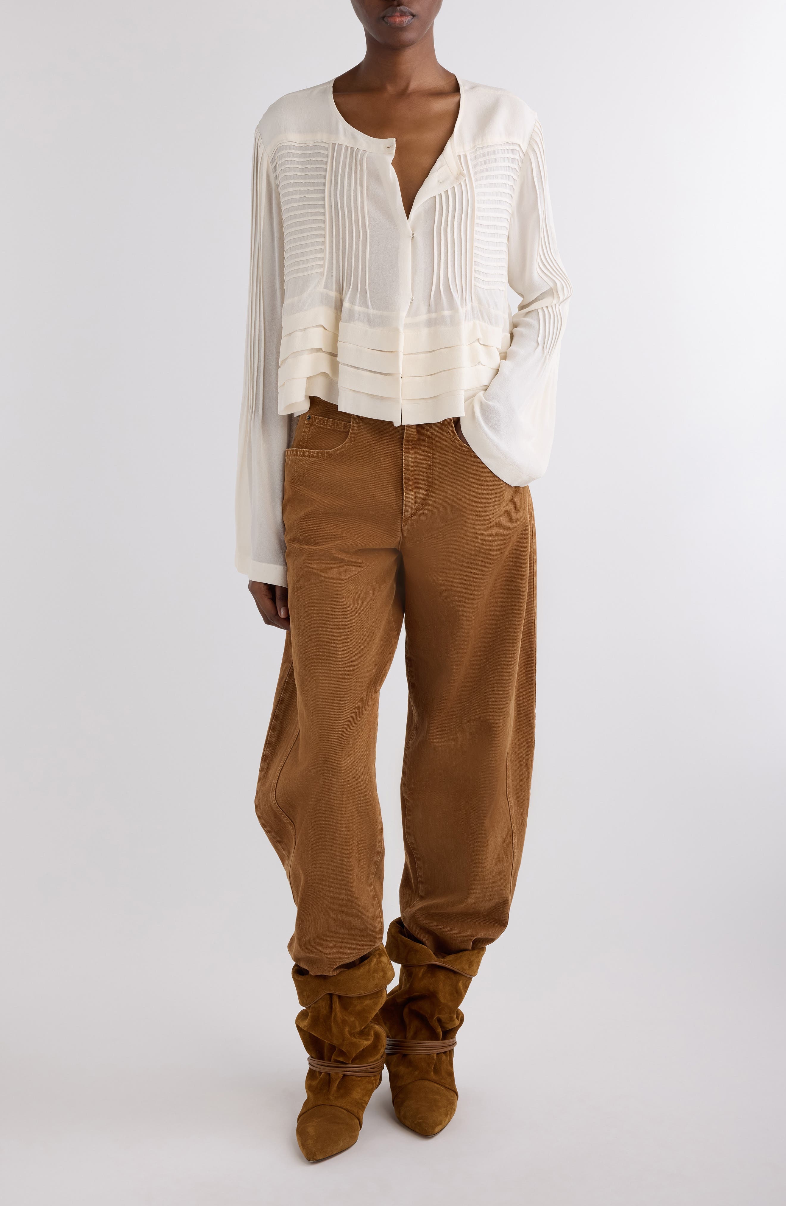 Isabel Marant Carolia Pintuck Silk Snap-Up Shirt in Ecru at Nordstrom - 2