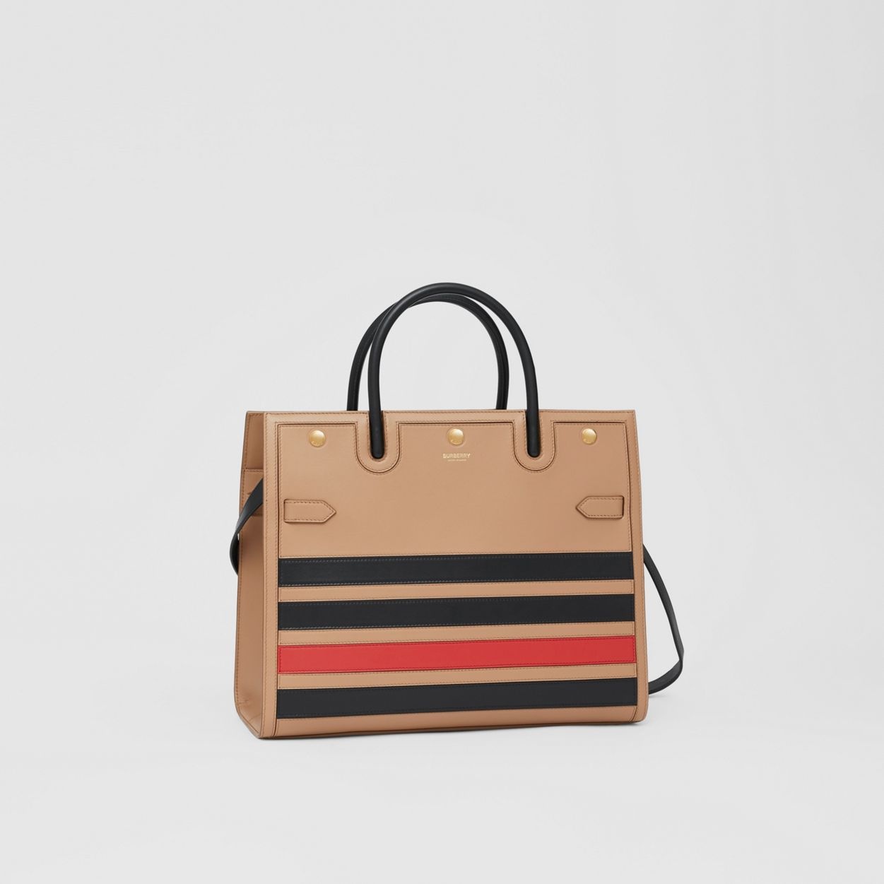 Medium Striped Intarsia Leather Two-handle Title Bag - 7