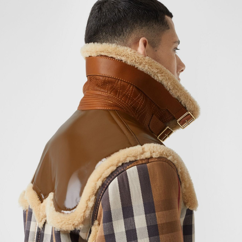 Shearling and House Check Technical Cotton Coat 6