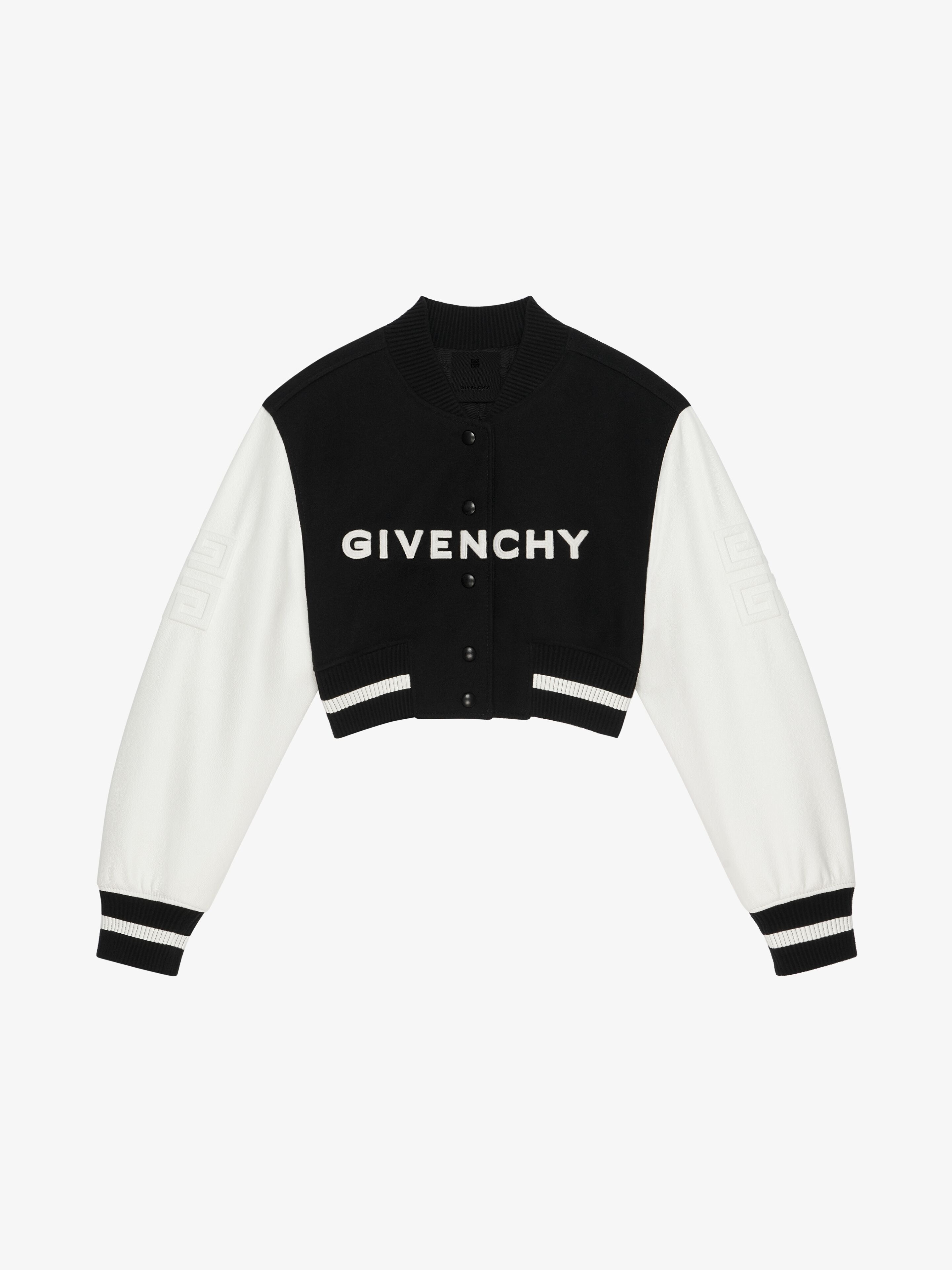 GIVENCHY CROPPED VARSITY JACKET IN WOOL AND LEATHER