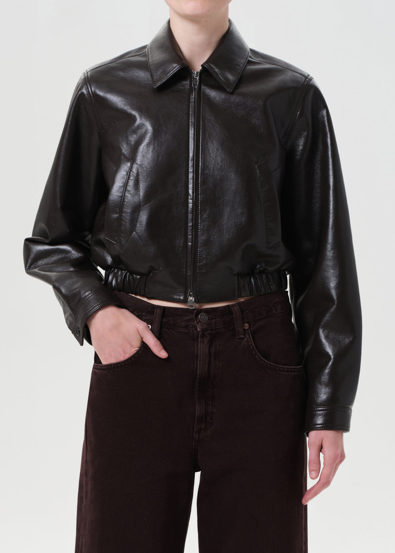 AGOLDE ESSIE RECYCLED LEATHER CROPPED JACKET IN CHOCOLATE outlook