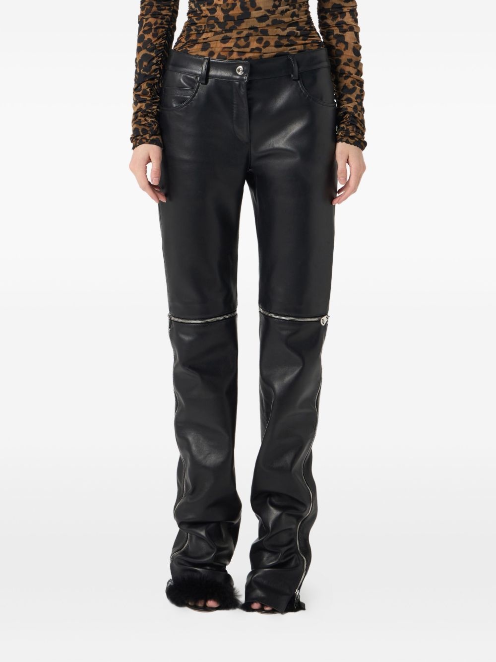leather zip-detail trousers - 3