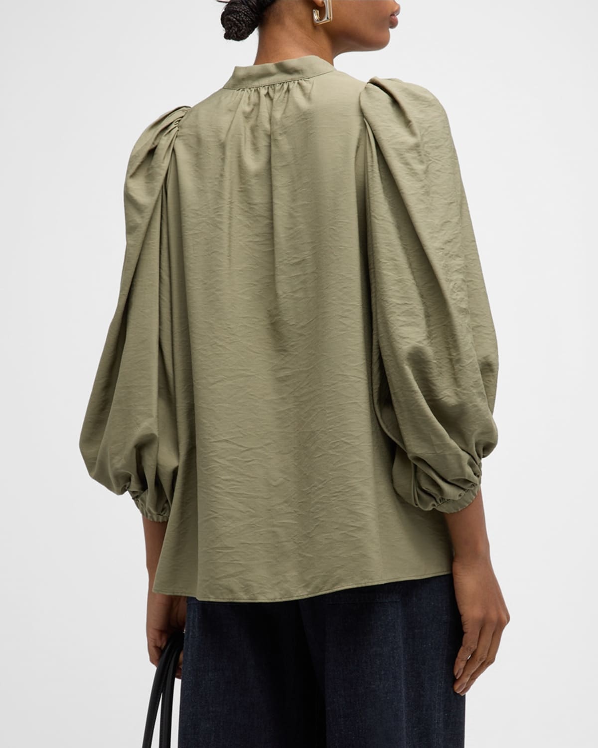 Bell Ruched Blouson-Sleeve Blouse - 6