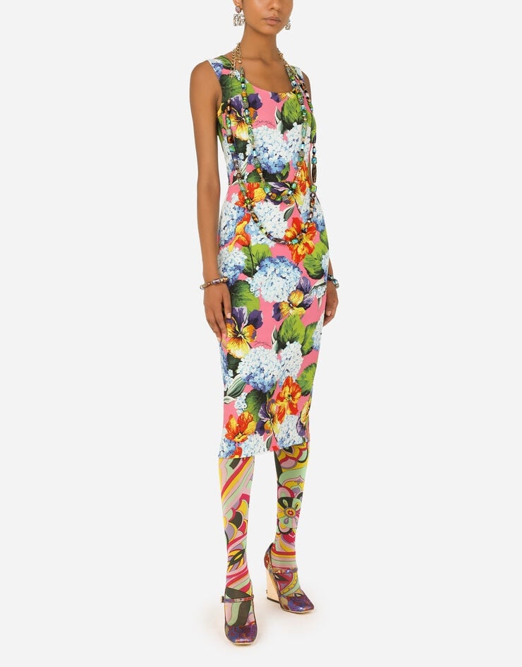 Hydrangea-print cady midi dress - 6