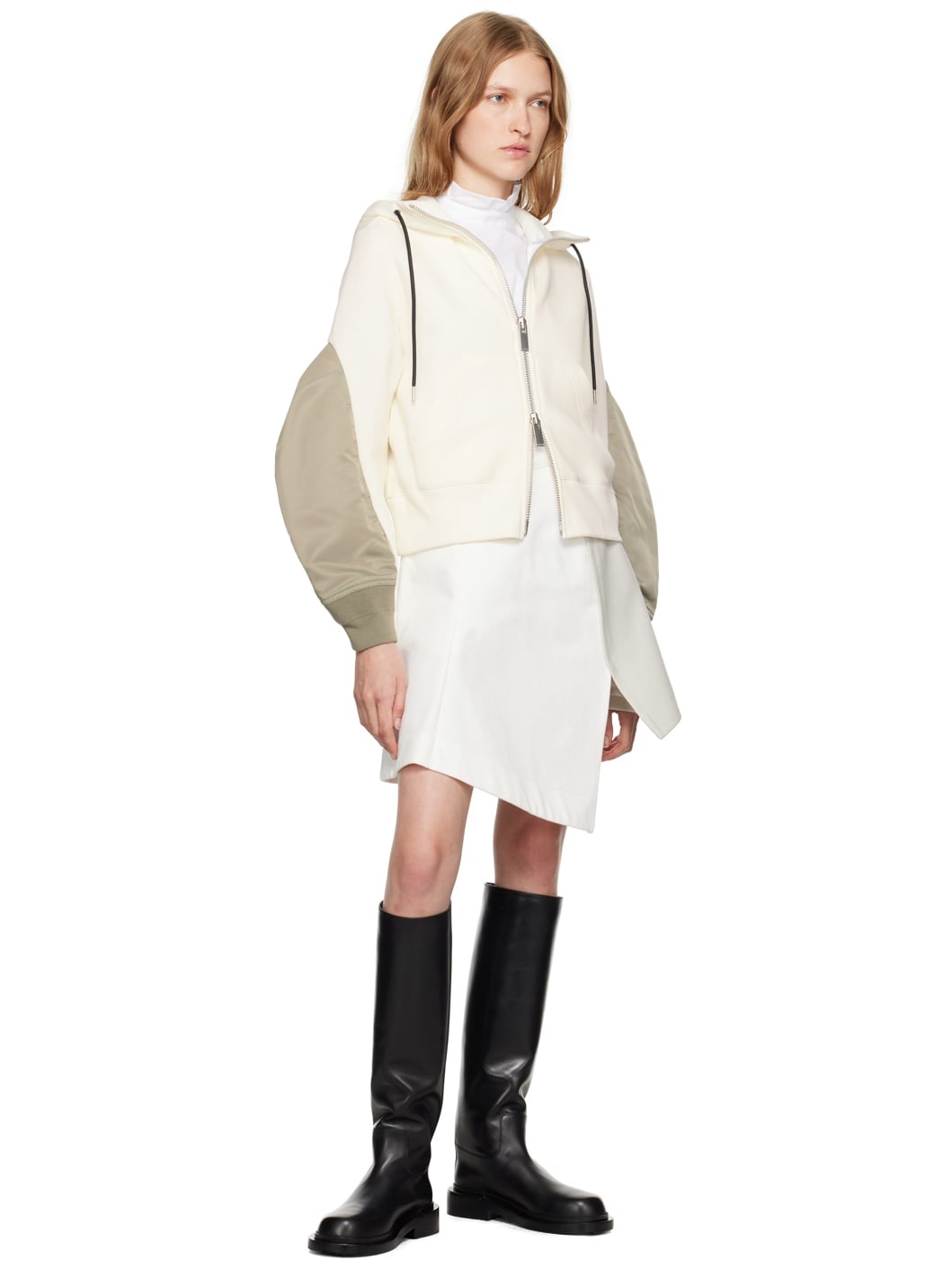 Off-White & Green Paneled Hoodie - 4
