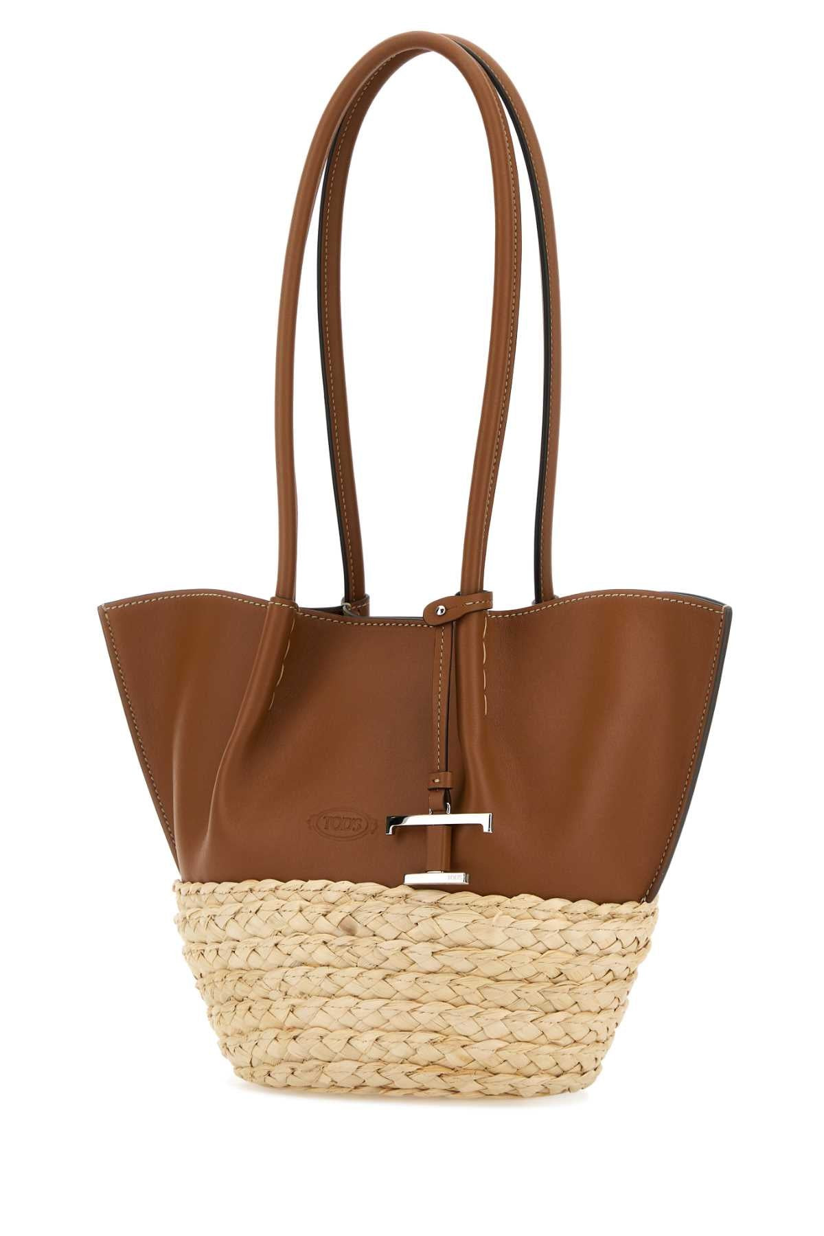 Tod's Women Two-Tone Leather And Raffia Small Shopping Bag - 2