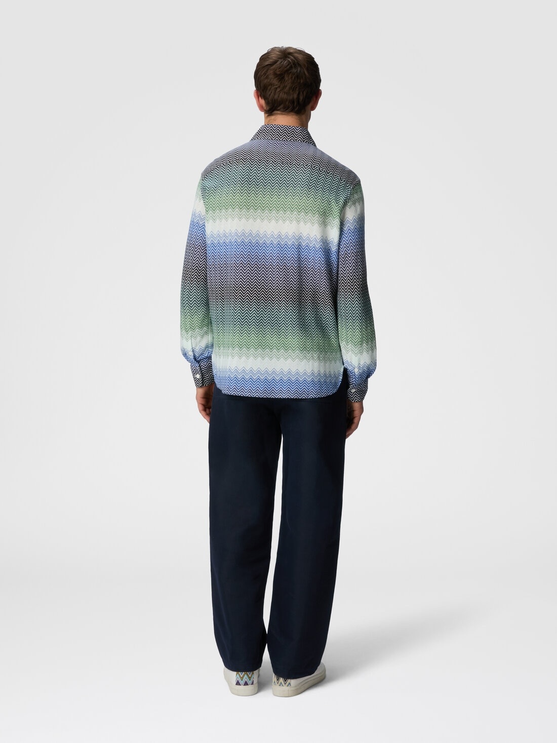 Gradient zig zag cotton knit shirt with breast pocket - 3