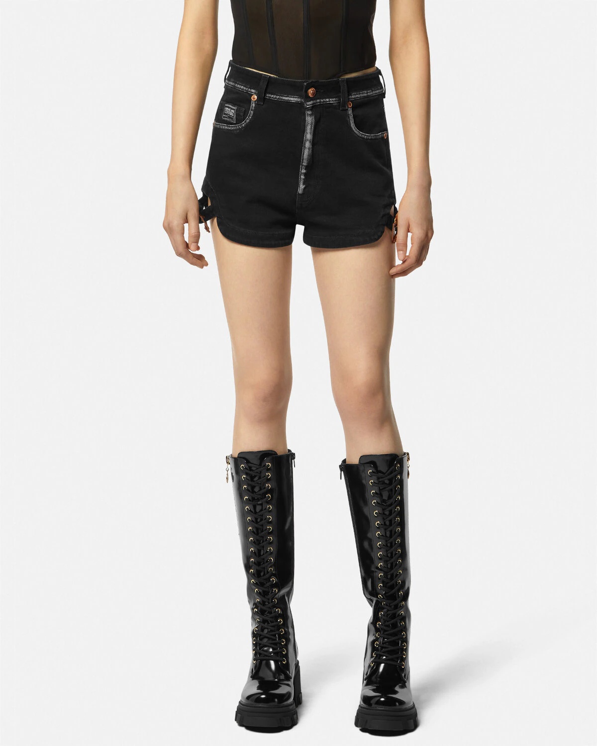 Baroque Buckle Denim Shorts - 4