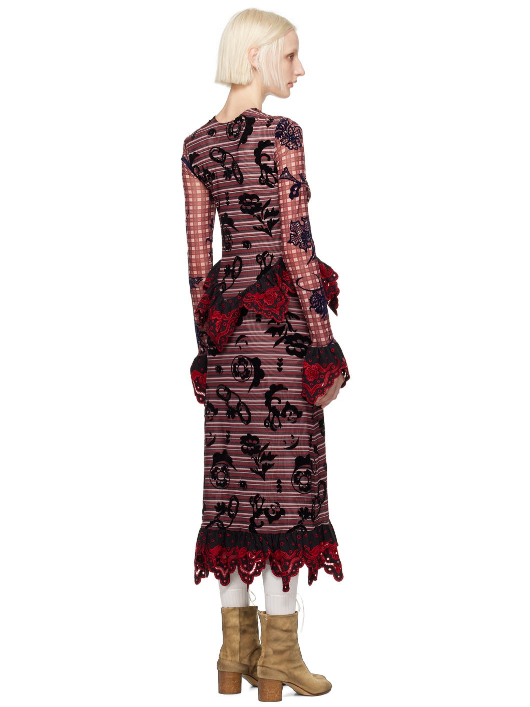 Red Sharon Hatch Midi Dress - 3