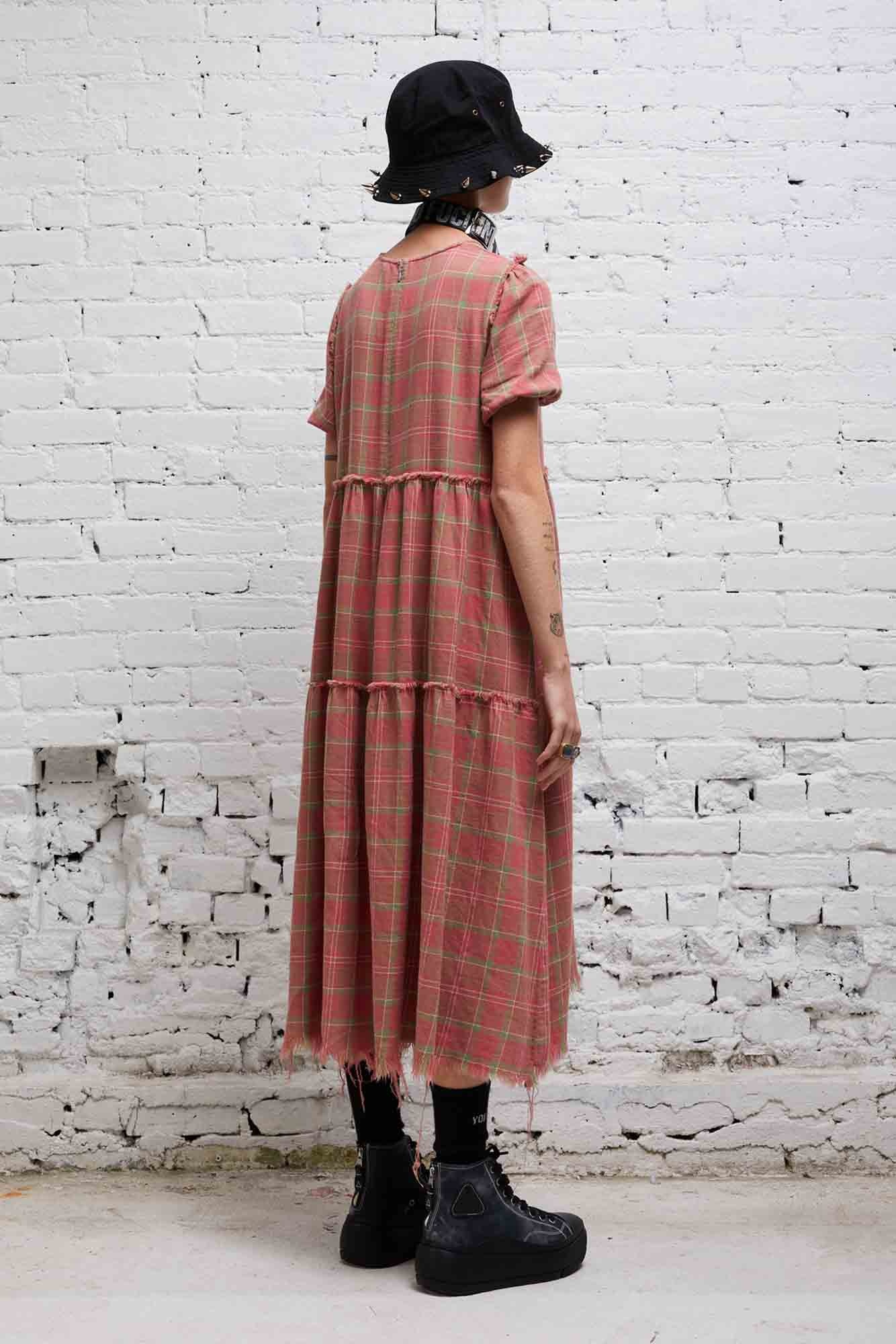 SHREDDED RELAXED MIDI - RED PLAID - 4