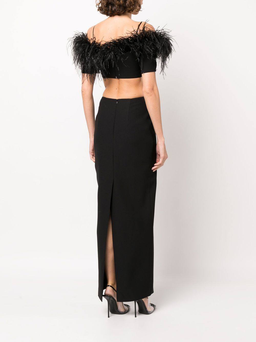 feather-trim off-shoulder dress - 4