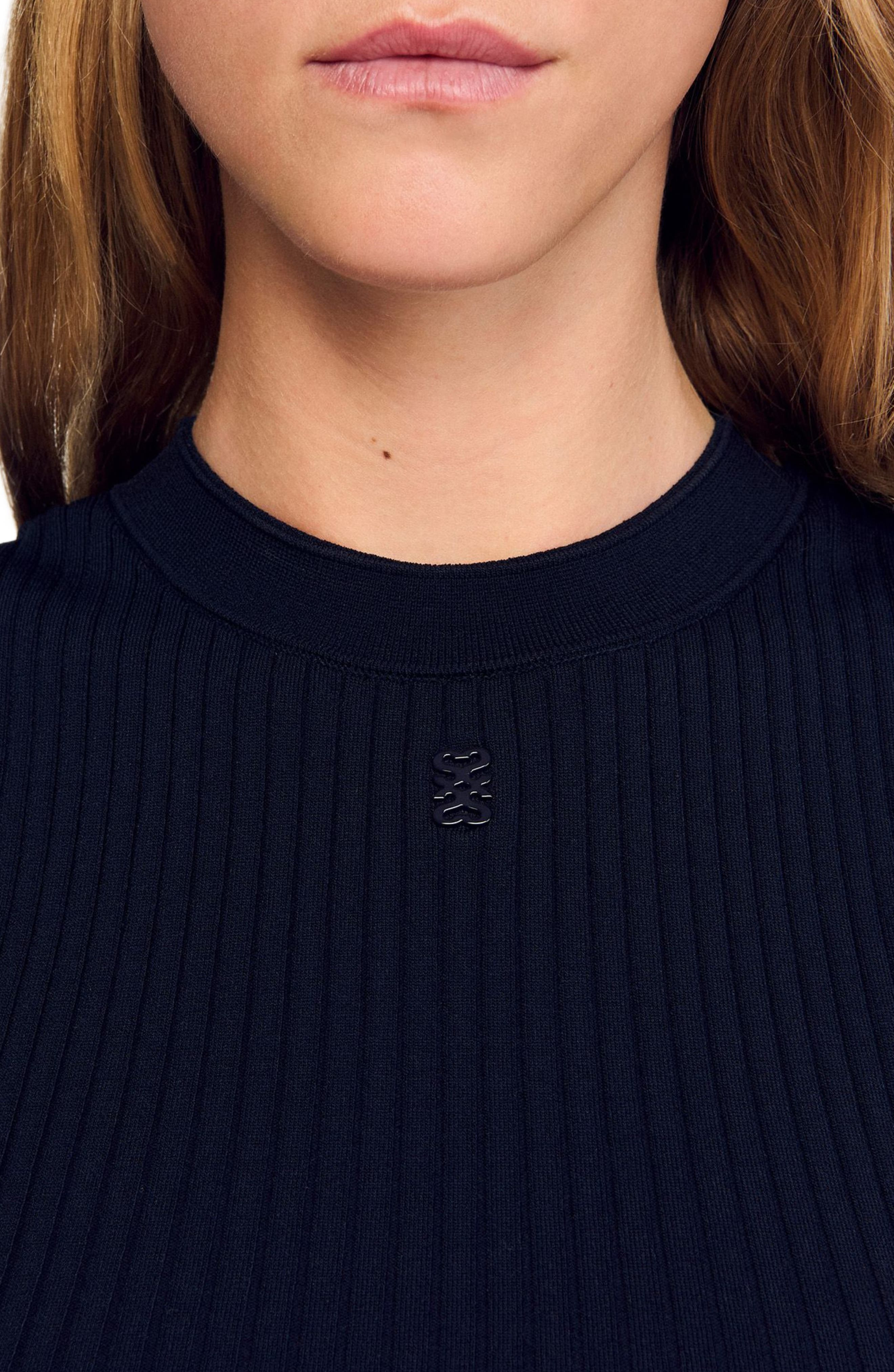 SANDRO Two-tone knit top in Navy Blue at Nordstrom - 5