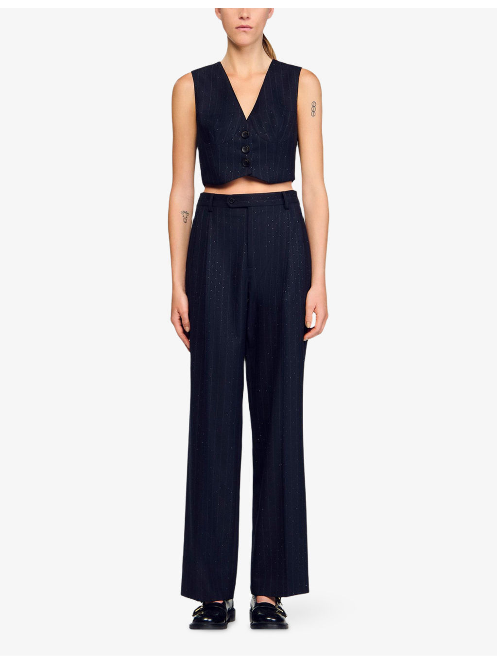 Rhinestone-Embellished Striped Stretch-Wool Trousers - 2