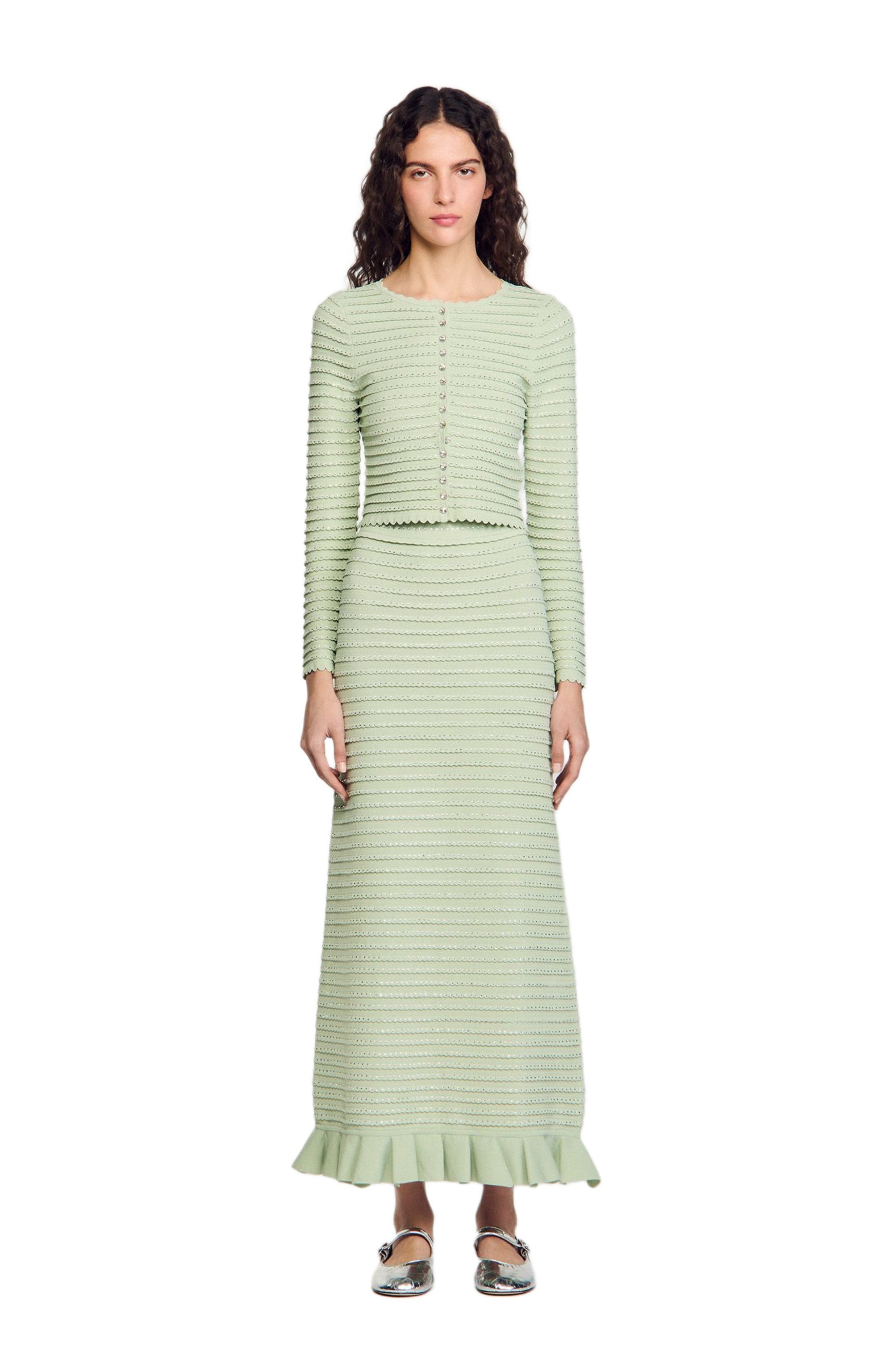 SANDRO Rhinestone knit maxi skirt in Almond Green at Nordstrom - 3
