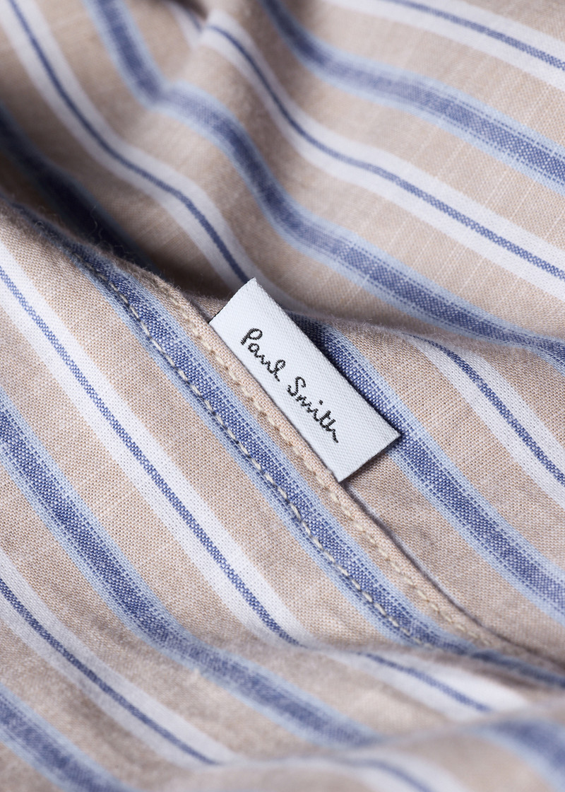 Tan and Blue Slub Stripe Cotton Shirt 6
