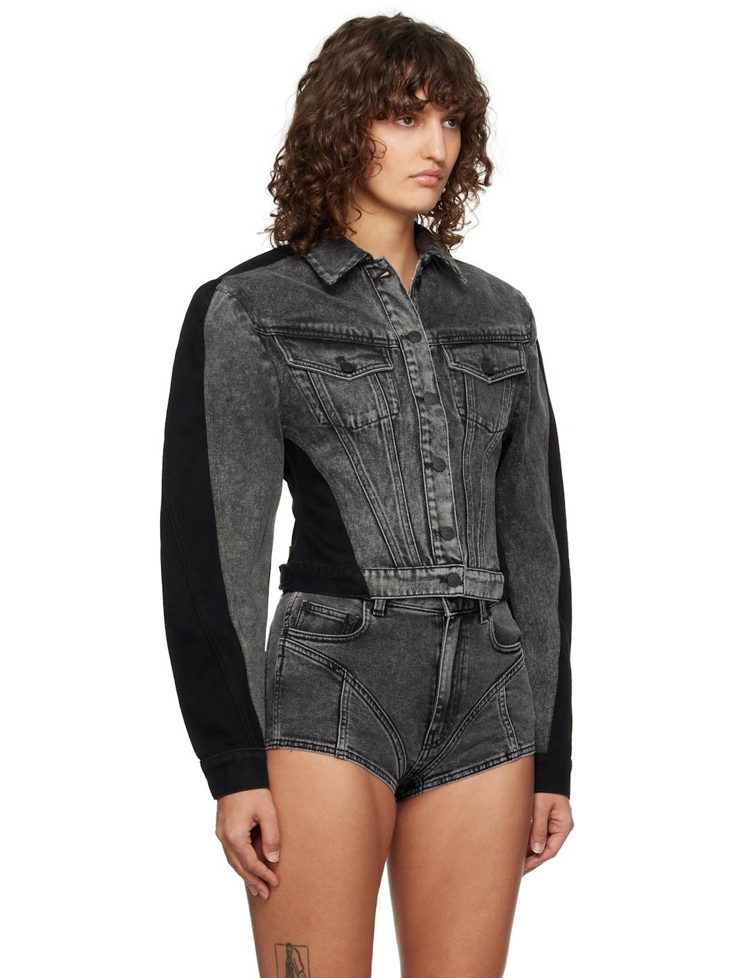 Black Bi-Color Denim Jacket - 2