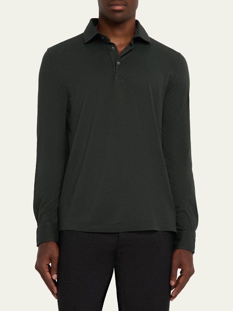 Men's Giza Cotton Long-Sleeve Pique Polo Shirt 4