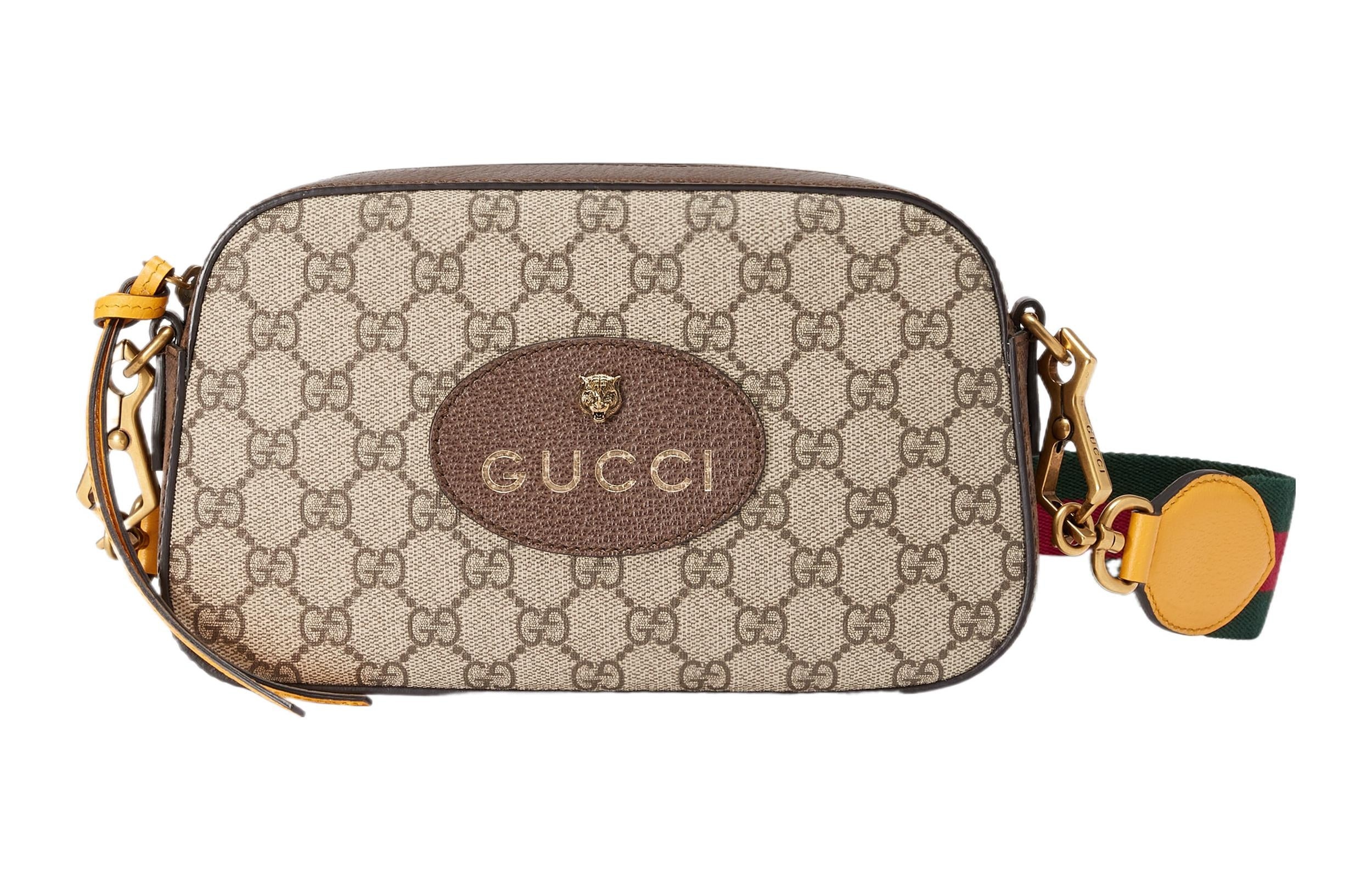 Gucci Neo Vintage Metallic Tiger Head Logo Stripe Webbing Shoulder Messenger Bag Unisex / / Brown /  - 2