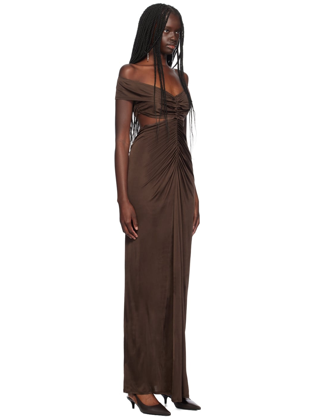 Brown Ruched Maxi Dress - 2