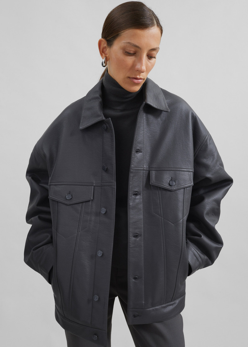 Conan Faux Leather Jacket - Dark Grey 1