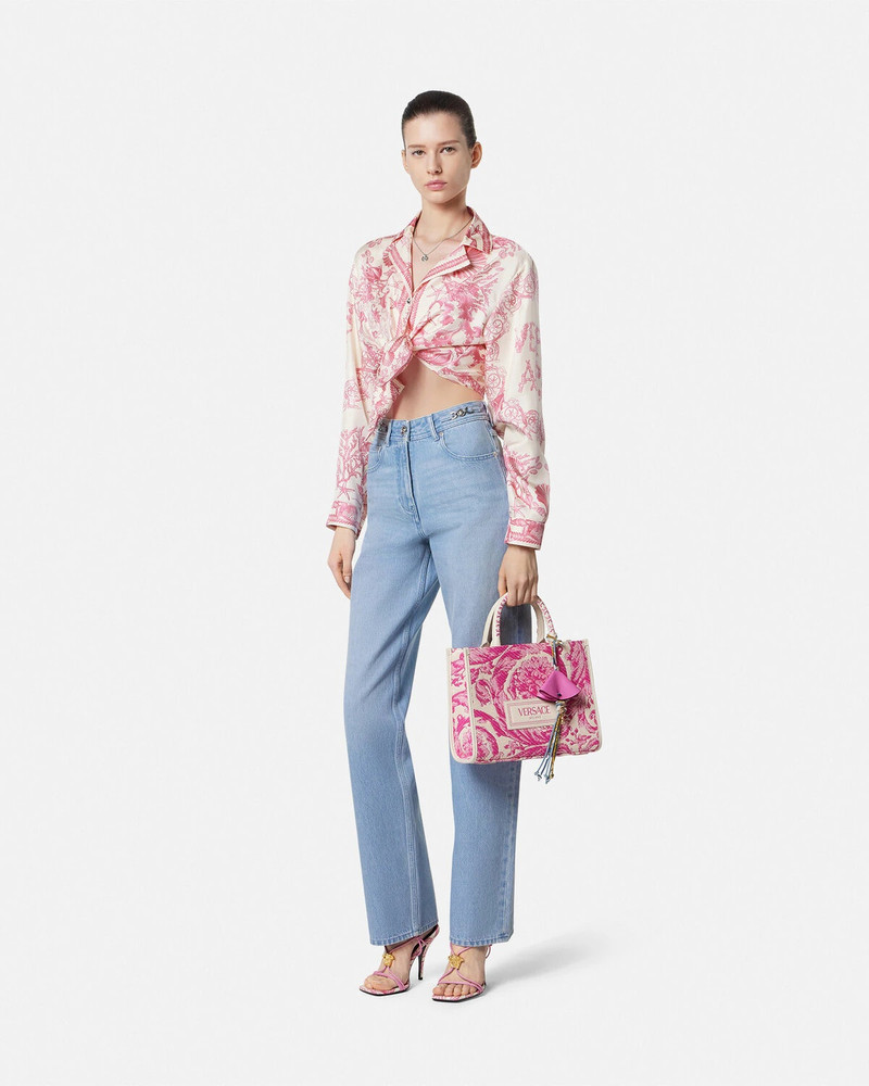 VERSACE Underwater Barocco Knotted Crop Silk Shirt outlook
