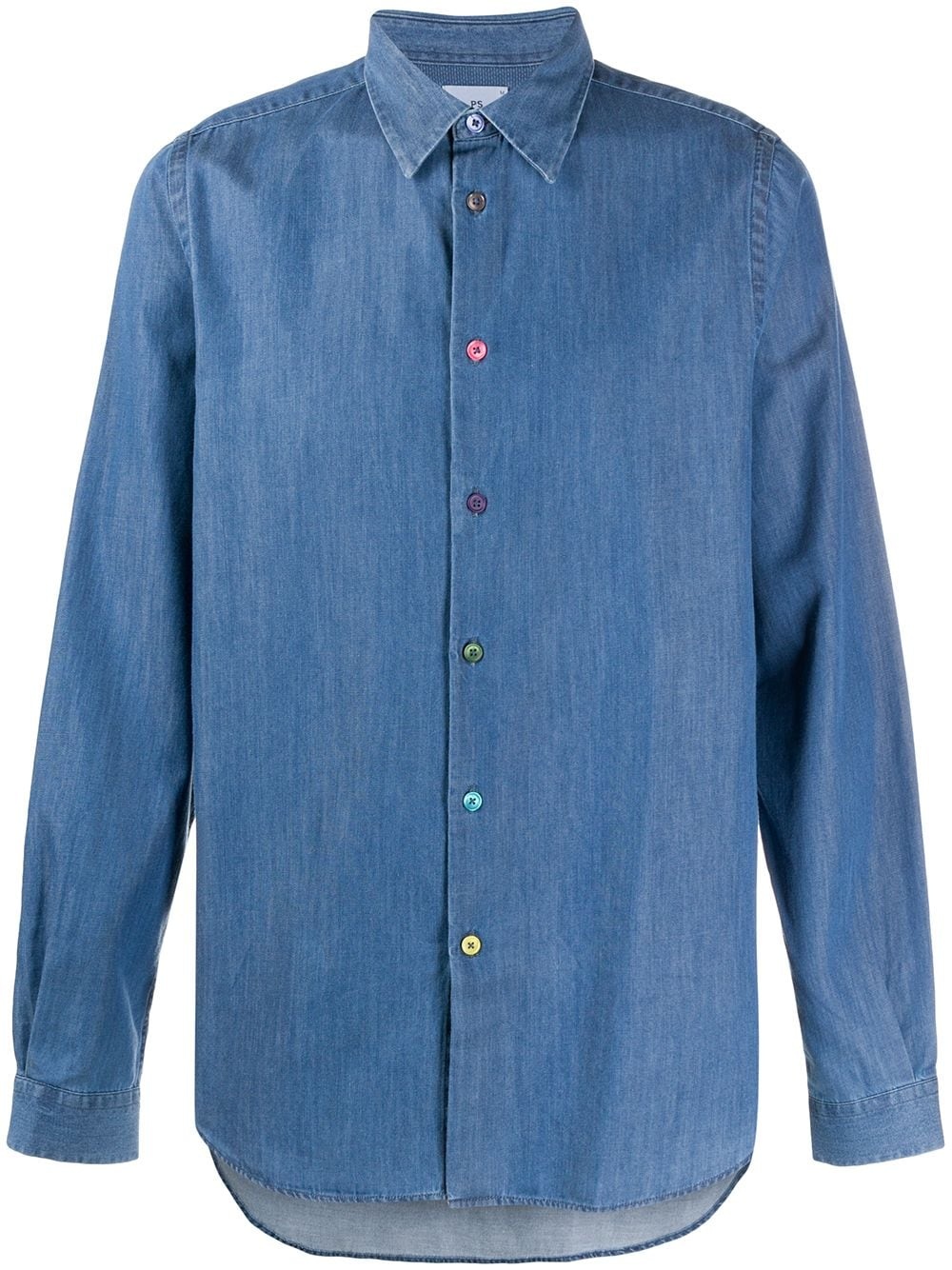 contrast button curved hem shirt - 1